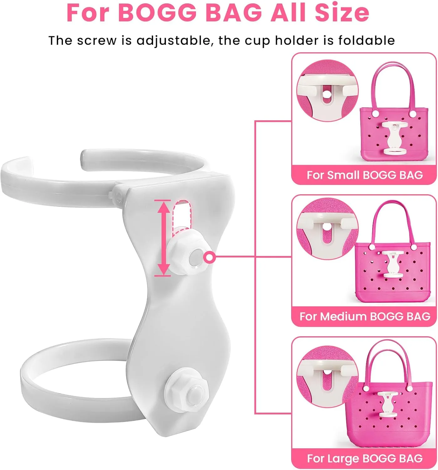 Accessories for Bogg Bag, Cup Holder for 30oz 40oz Stanley Cup, Foldable Drink Water Bottle Holder for All Bogg Bags, Insert Charm Carabiner Key Holder Hooks for Beach Bag