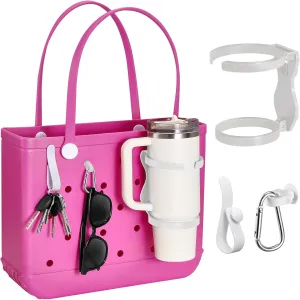 Accessories for Bogg Bag, Cup Holder for 30oz 40oz Stanley Cup, Foldable Drink Water Bottle Holder for All Bogg Bags, Insert Charm Carabiner Key Holder Hooks for Beach Bag