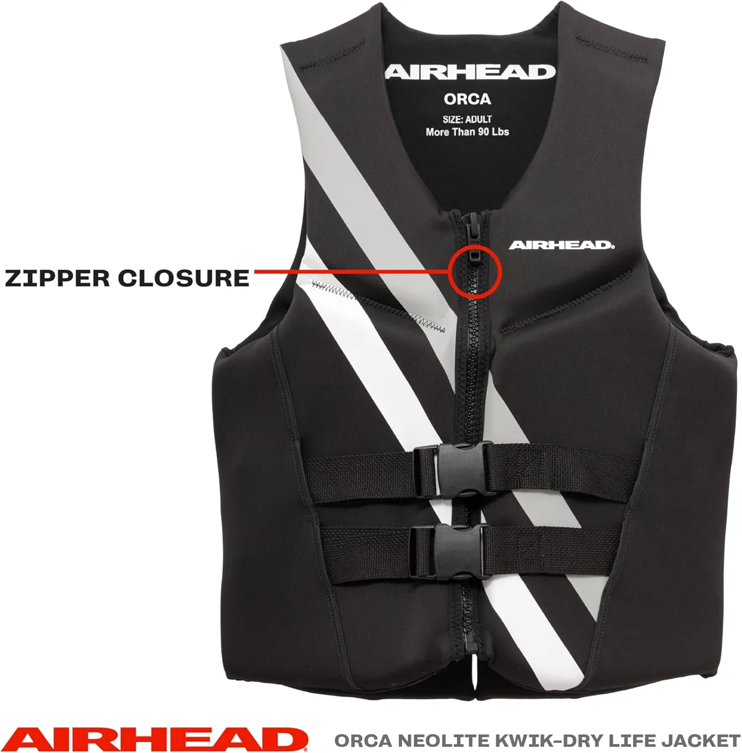 Airhead Orca Neoprene Kwik-Dry Neolite Life Jacket, USCG Approved Adult, Youth and Child Sizes