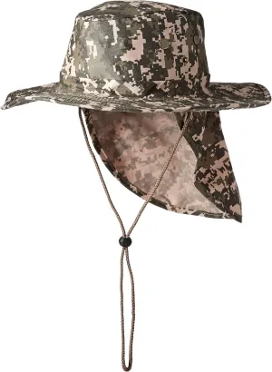 Boonie Bush Safari Outdoor Fishing Hiking Hunting Boating Snap Brim Hat Sun Cap with Neck Flap (Digital Camo, M) ,Digital CamoM