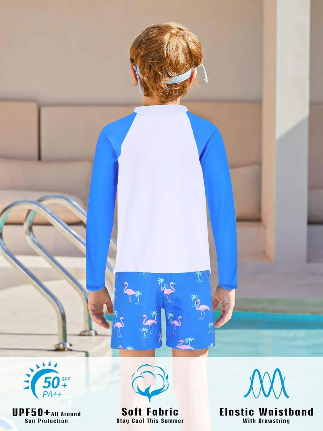 Boys Long Sleeve Rash Guard Swimsuit Kids 2-Pieces Bathing Suits Set