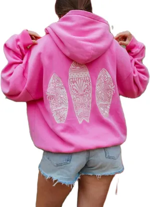 cochineal Preppy Embroidery Floral Hoodie for Teen Girl Women Oversized Hooded Sweatshirt Y2k Vintage Graphic Pullover Top