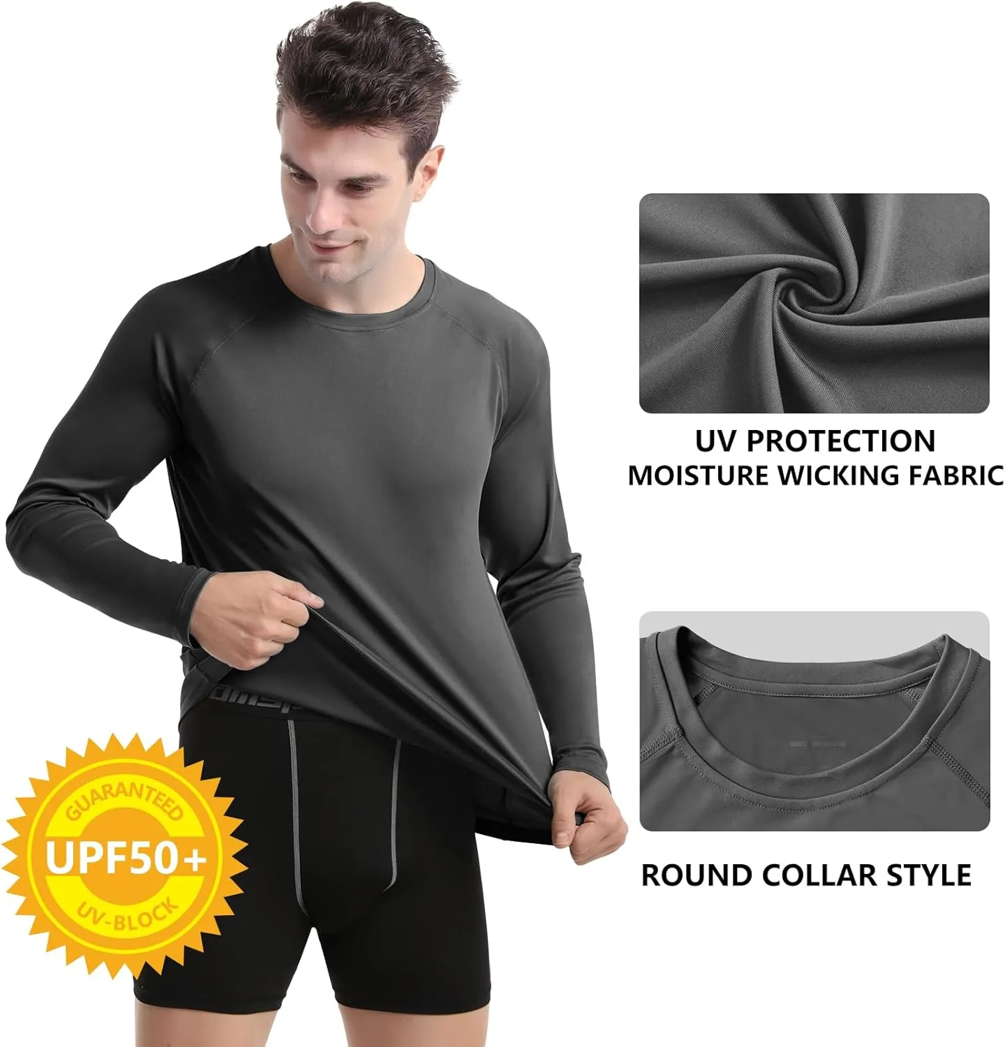 DAYOUNG Mens Zip Pullover UPF 50  Sun Protection Long Sleeve Hiking Fishing Outdoors Performance T-Shirt
