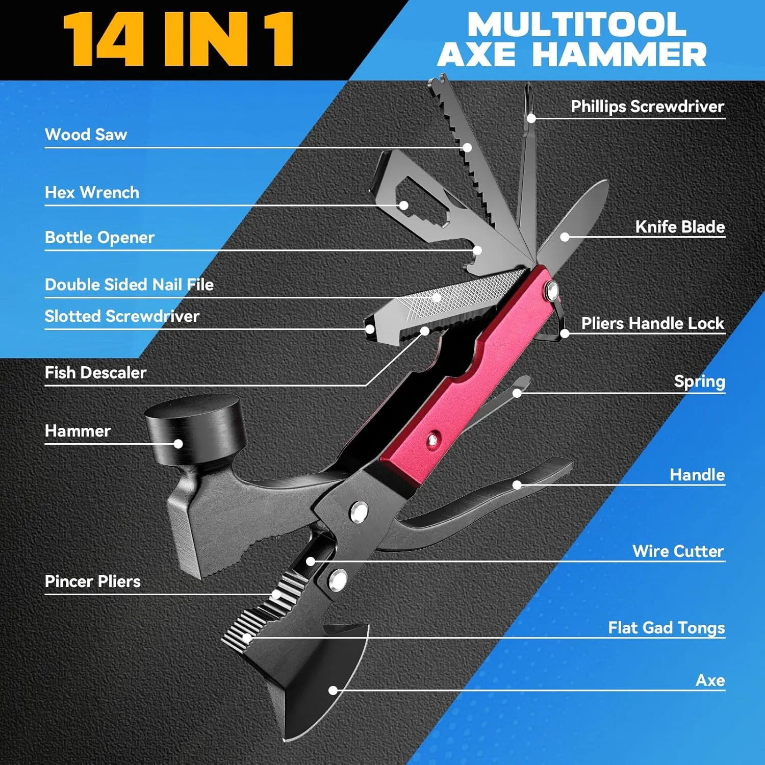 Fathers Day Dad Gifts for Dad Husband, 15 in 1 Multitool Axe for Camping Hunting Hiking, Gifts for Dad, Men, Husband, Him, Birthday Gadgets Idea for Men Him Husband Boyfriend