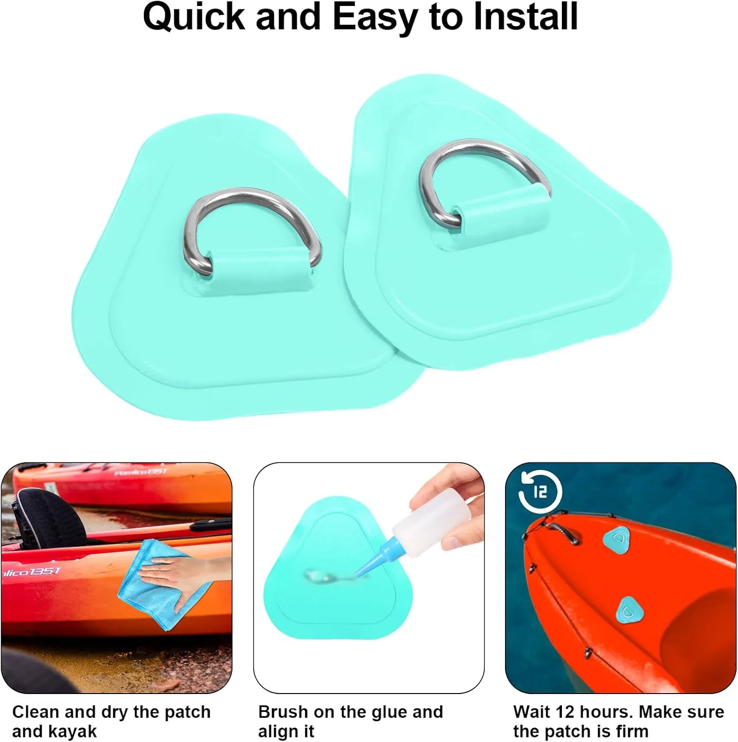 Goture 4Pcs D Ring Patches, PVC Stainless Steel Ring Pad/Patch for Inflatable Boat Paddle Board Surfboard Kayak Accessories, 4 Colors Available No Glue Include