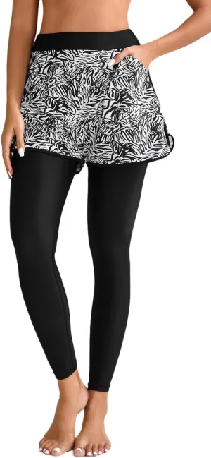 Halcurt Womens Swim Pants with Shorts 27" Swim Leggings Pockets Board Shorts Rash Guard Pants