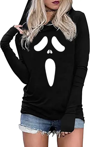 Halloween Pumpkin Face Long Sleeve Women Hocus Pocus Fashion Hoodie Tshirt Pullover Tops