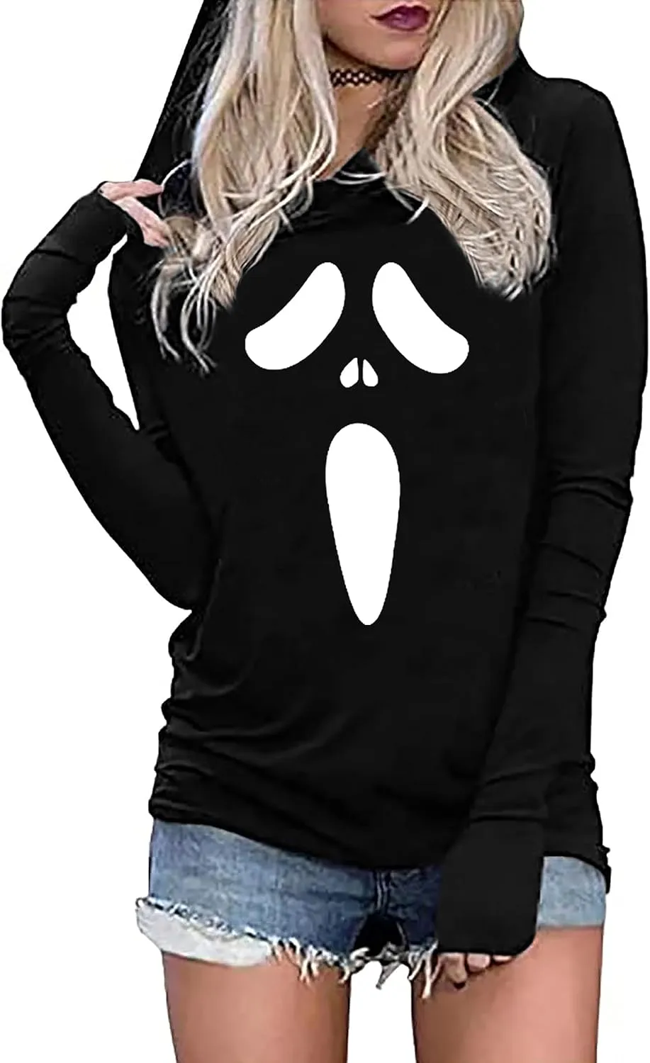 Halloween Pumpkin Face Long Sleeve Women Hocus Pocus Fashion Hoodie Tshirt Pullover Tops