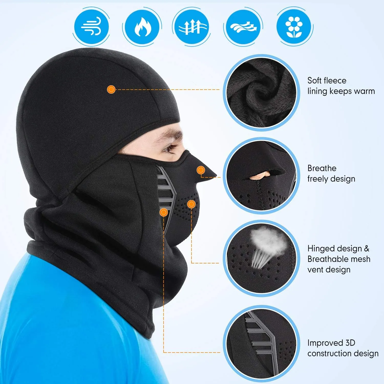 IRELIA Winter Windproof Fleece Ski Mask Balaclava Headwear Motorcycle Thermal Face Mask Bandanas