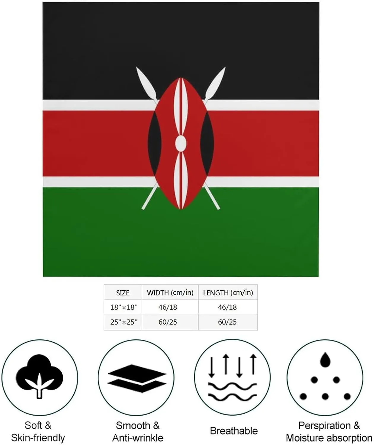 Kenyan Flag Kerchief Square Silk Like Scarf Print Turban Bandanas Party Favor Scarf Headband Handkerchiefs