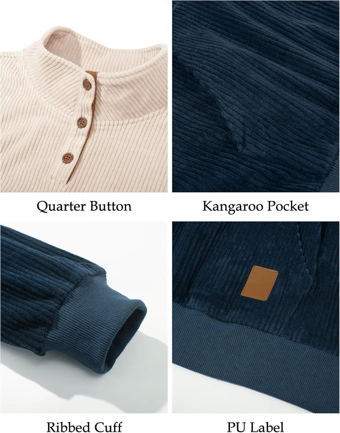 Men's Quarter Button Sweatshirts with Pocket Stand Collar Polo Pullover Sweater Long Sleeve Jacket Henley Waffle Knit Sweater