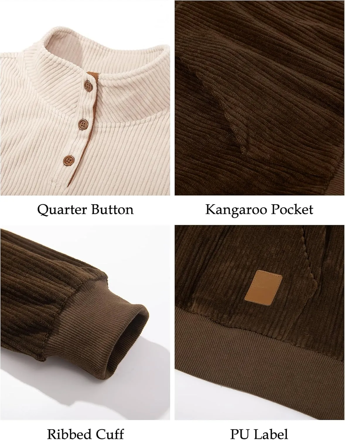 Men's Quarter Button Sweatshirts with Pocket Stand Collar Polo Pullover Sweater Long Sleeve Jacket Henley Waffle Knit Sweater
