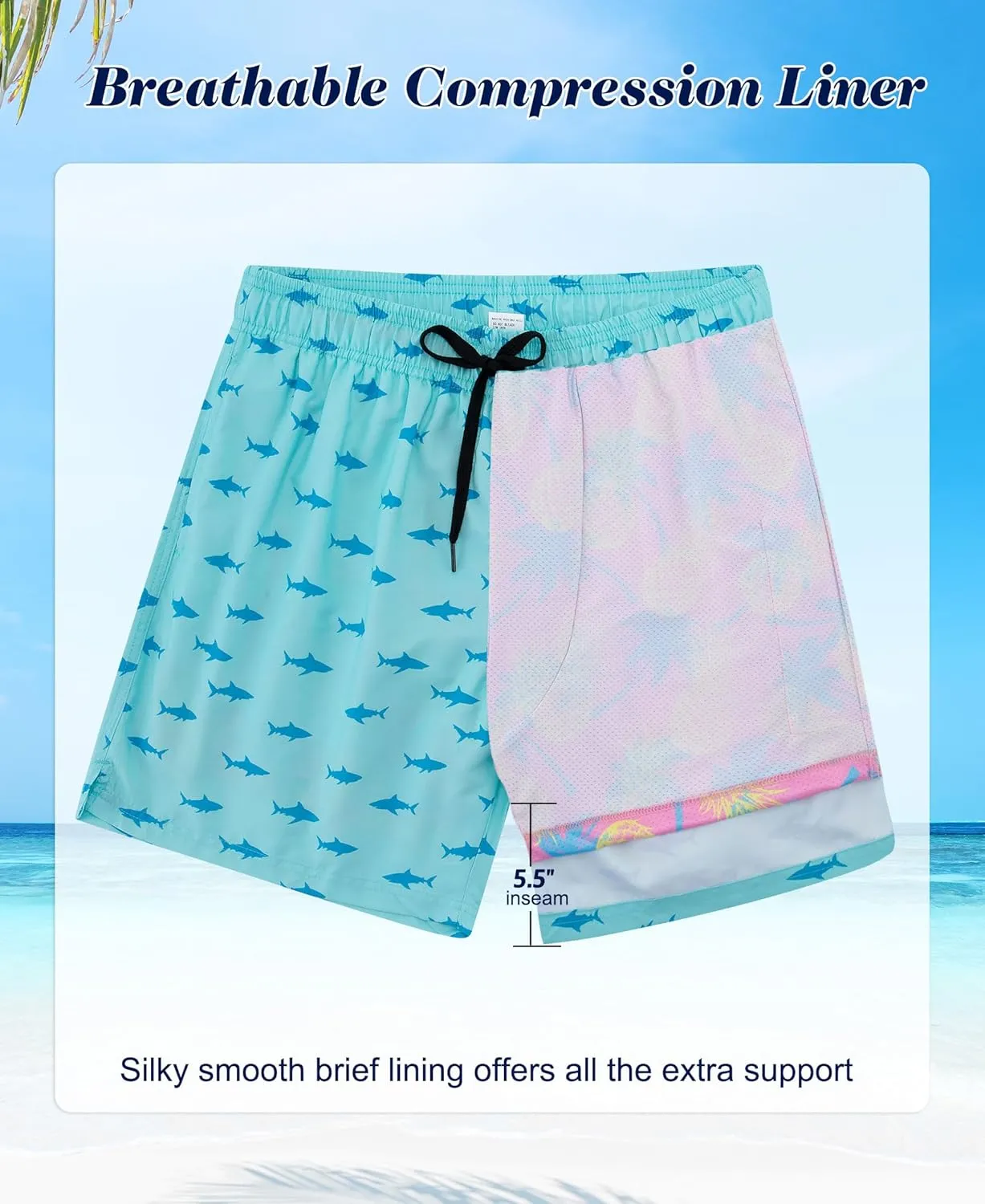 Men's Swim Trunks 5.5 Inch Bathing Suits for Men 2 in 1 Board Shorts with Compression Liner