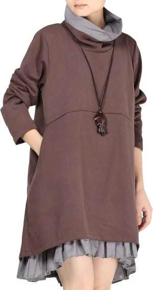 Minibee Women's Oversized Sweatshirt Dress Turtleneck Long Sleeve Tunic Tops Swing Dresses with Pockets