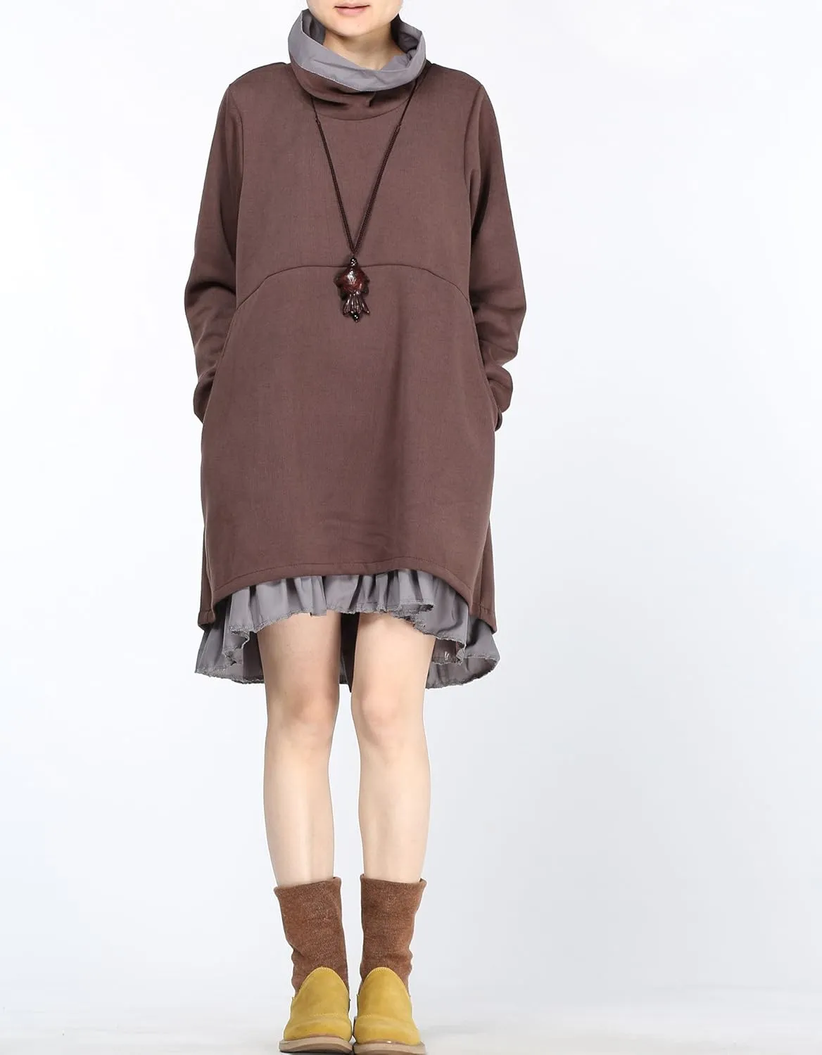 Minibee Women's Oversized Sweatshirt Dress Turtleneck Long Sleeve Tunic Tops Swing Dresses with Pockets