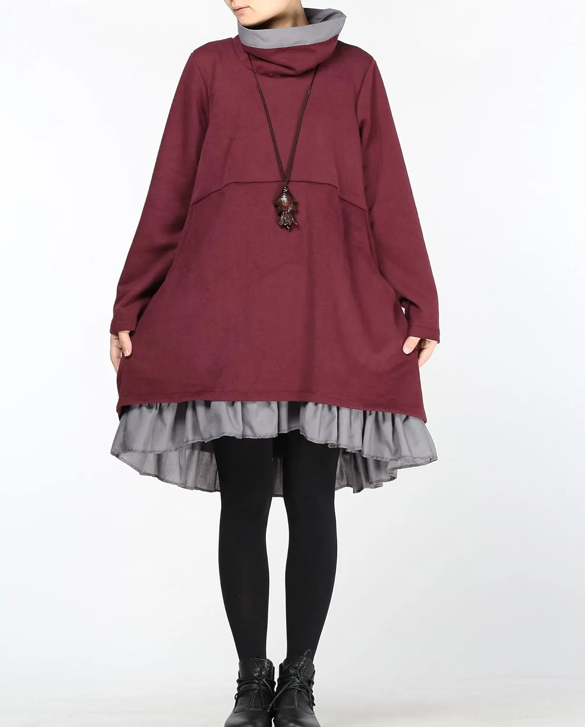 Minibee Women's Oversized Sweatshirt Dress Turtleneck Long Sleeve Tunic Tops Swing Dresses with Pockets