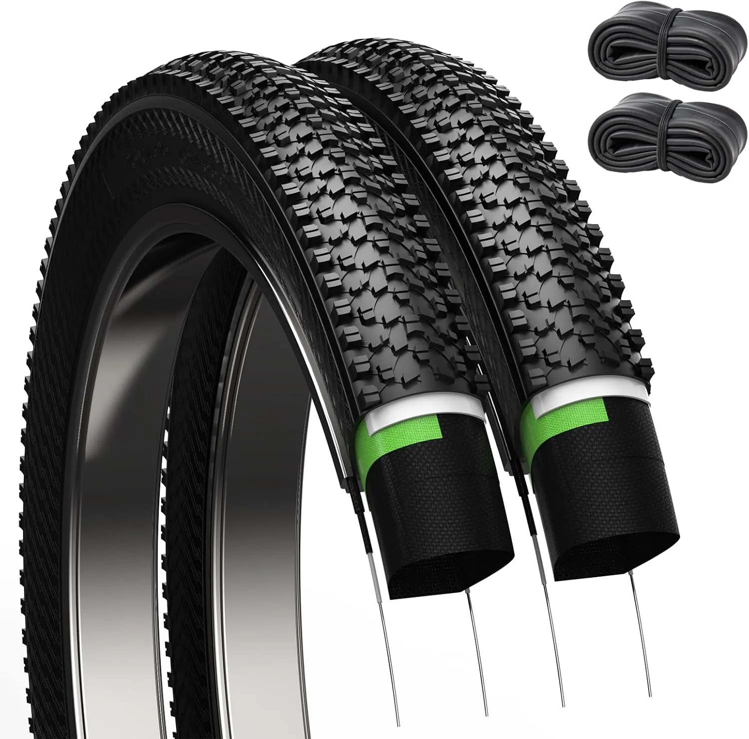 Mountain Bike Tires 26x1.95 Inch 2-Pack - Puncture-Resistant & Wear-Resistant Foldable Hybrid Tires with 2 Inner Tubes & Levers, Aggressive Tread for Trail, Commuter, Off-Road