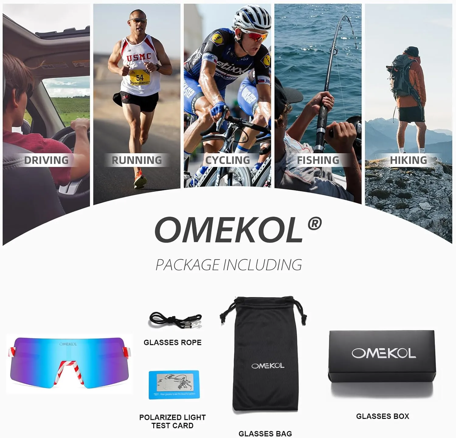 OMEKOL Two Sizes For Adults and Youth Polarized Sunglasses Men Women Outdoor Sport Baseball Glasses UV400 Cycling Eyewear