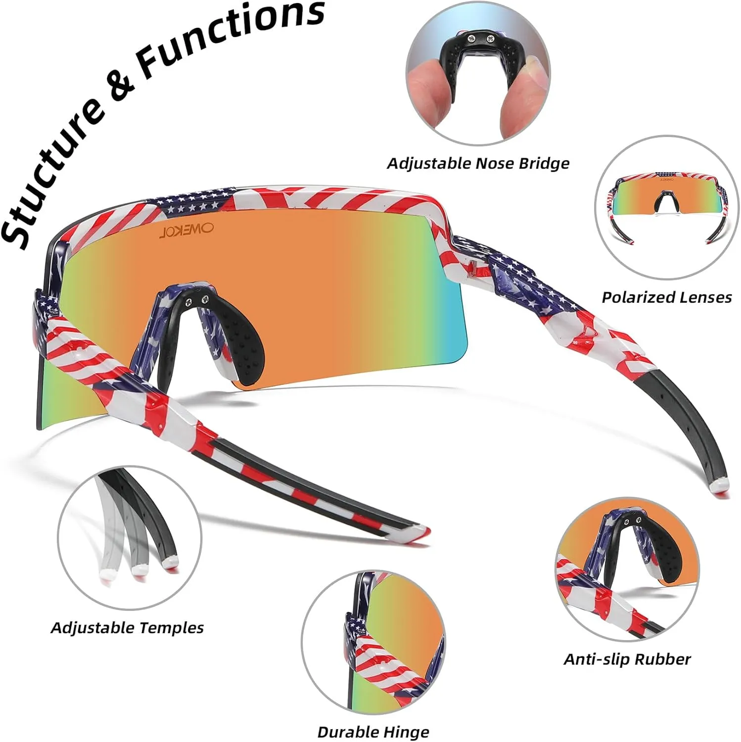 OMEKOL Two Sizes For Adults and Youth Polarized Sunglasses Men Women Outdoor Sport Baseball Glasses UV400 Cycling Eyewear