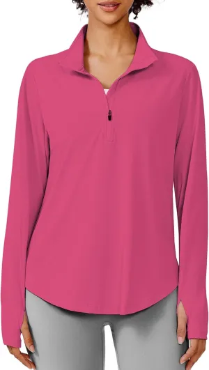PINSPARK Long Sleeve Workout Tops for Women UPF 50  Sun Shirts Half Zip Quick Dry Hiking Athletic Running Fishing Shirts