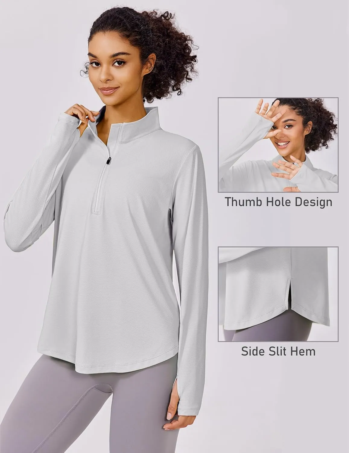 PINSPARK Long Sleeve Workout Tops for Women UPF 50  Sun Shirts Half Zip Quick Dry Hiking Athletic Running Fishing Shirts