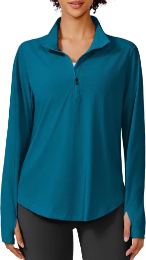 PINSPARK Long Sleeve Workout Tops for Women UPF 50  Sun Shirts Half Zip Quick Dry Hiking Athletic Running Fishing Shirts