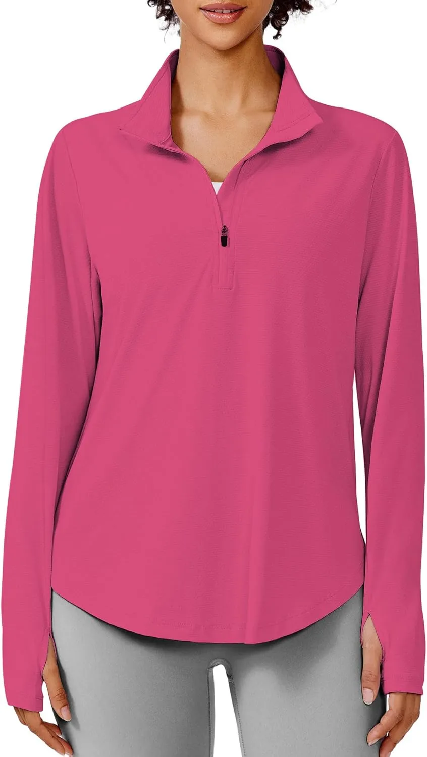 PINSPARK Long Sleeve Workout Tops for Women UPF 50  Sun Shirts Half Zip Quick Dry Hiking Athletic Running Fishing Shirts