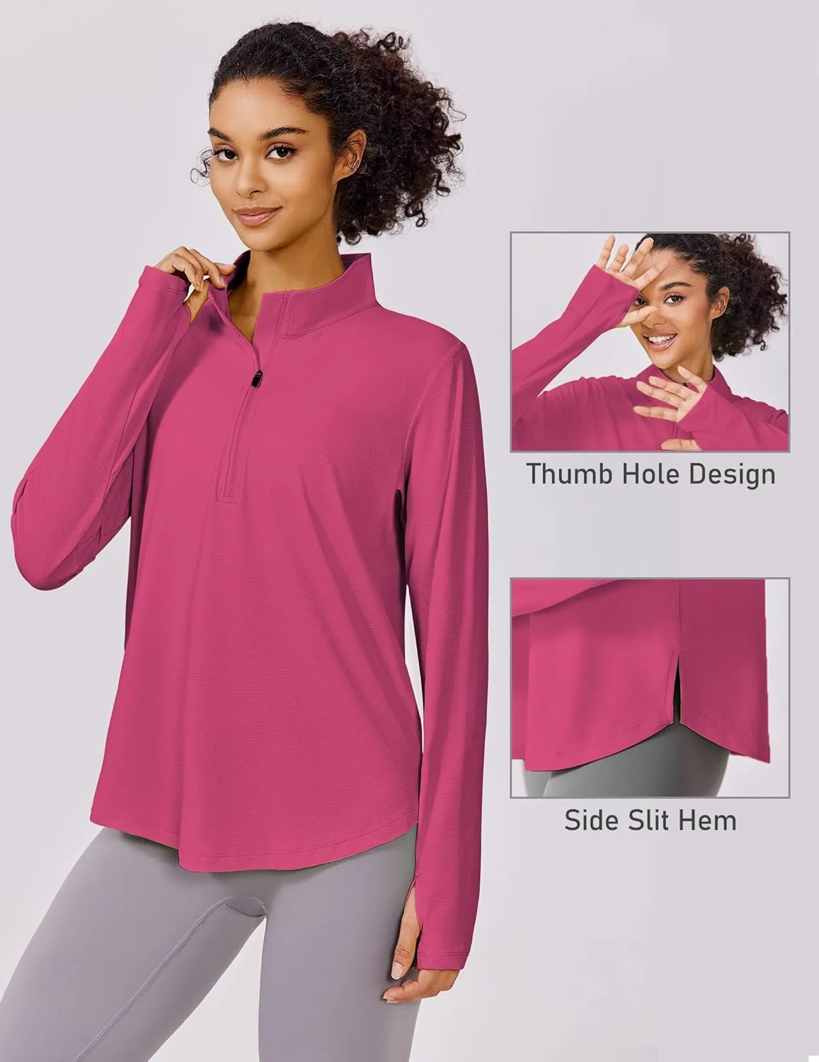 PINSPARK Long Sleeve Workout Tops for Women UPF 50  Sun Shirts Half Zip Quick Dry Hiking Athletic Running Fishing Shirts