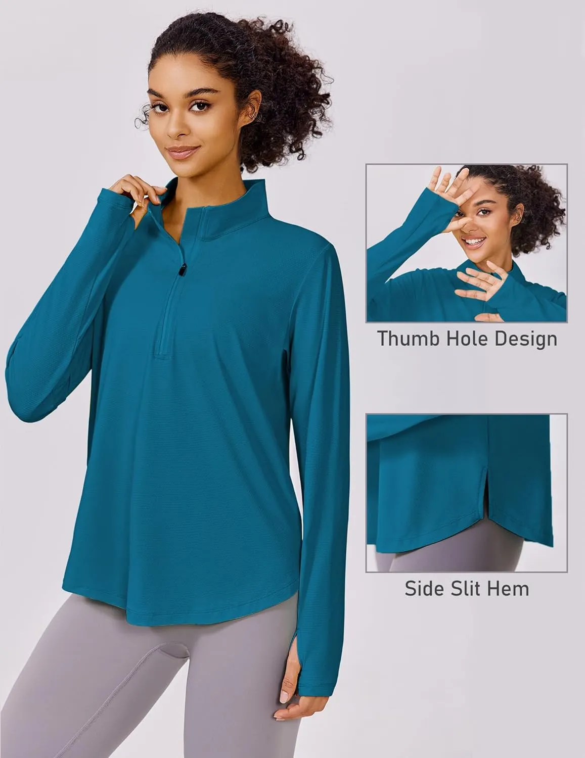 PINSPARK Long Sleeve Workout Tops for Women UPF 50  Sun Shirts Half Zip Quick Dry Hiking Athletic Running Fishing Shirts