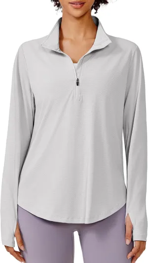 PINSPARK Long Sleeve Workout Tops for Women UPF 50  Sun Shirts Half Zip Quick Dry Hiking Athletic Running Fishing Shirts
