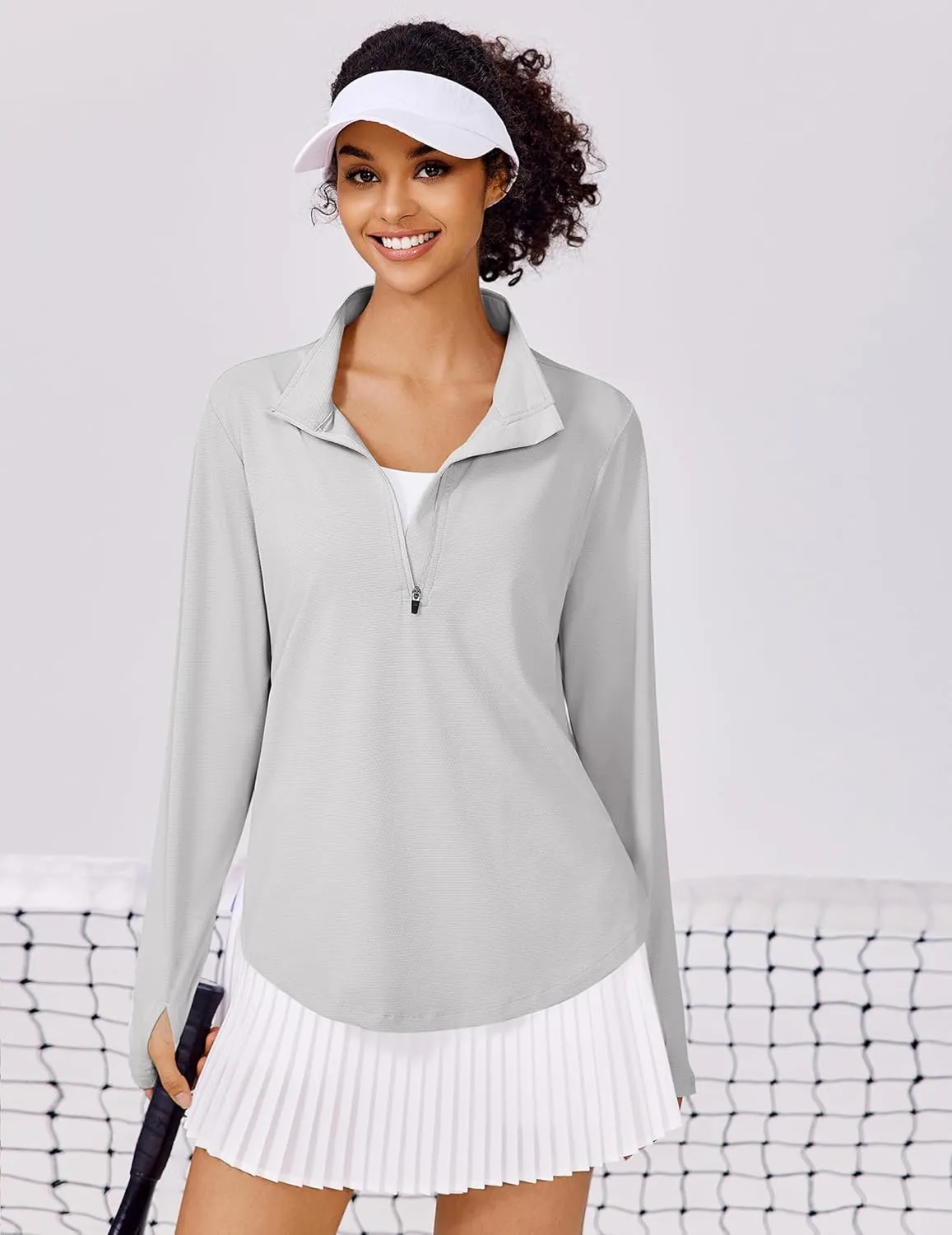 PINSPARK Long Sleeve Workout Tops for Women UPF 50  Sun Shirts Half Zip Quick Dry Hiking Athletic Running Fishing Shirts