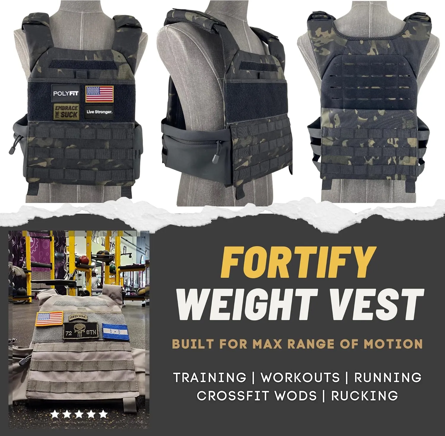 POLYFIT (Fortify) Weighted Vest for Strength and Endurance Training, Rucking, Fitness Workouts, Running, WODs