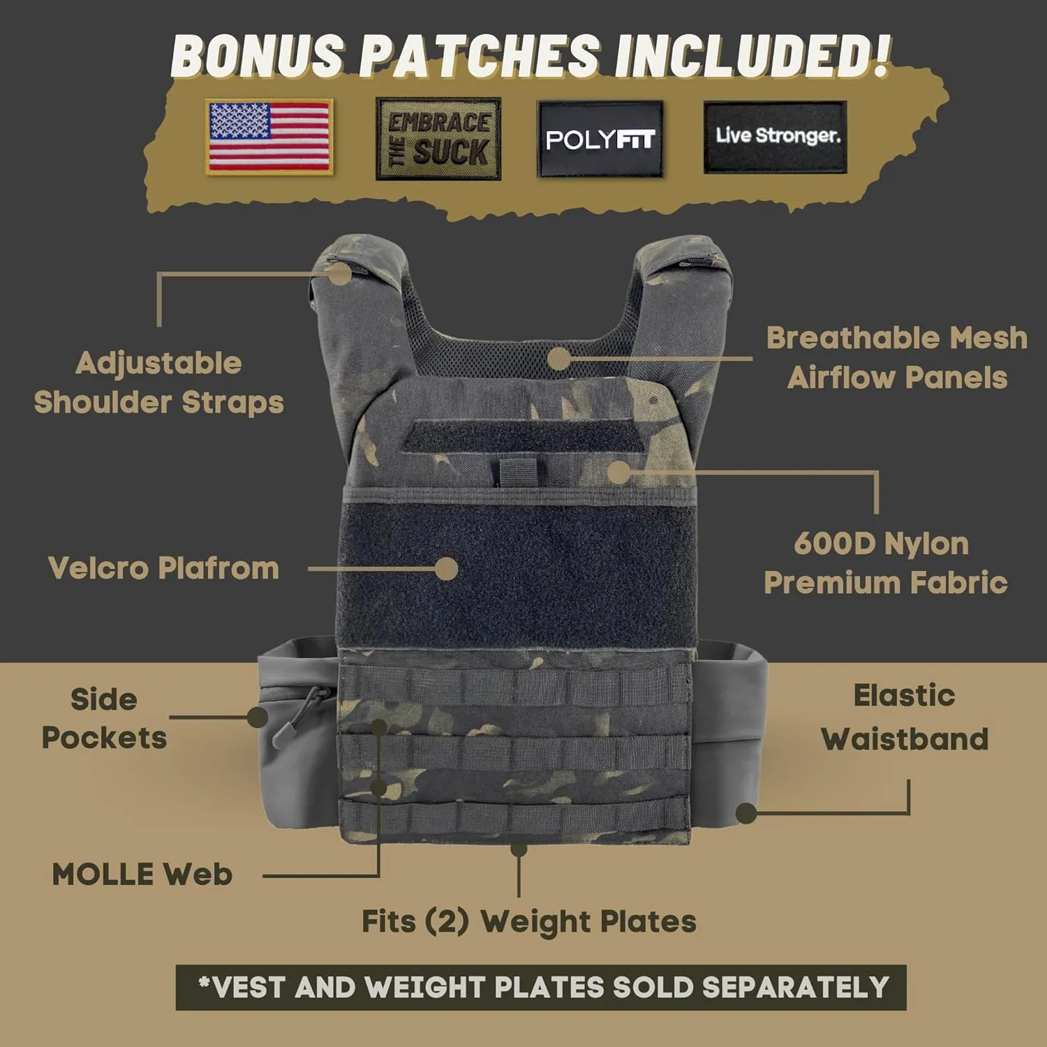 POLYFIT (Fortify) Weighted Vest for Strength and Endurance Training, Rucking, Fitness Workouts, Running, WODs