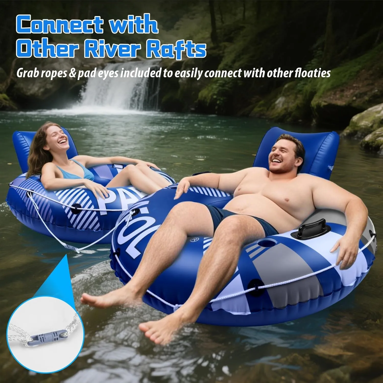 Pool Float Adult, Inflatable River Tube Float, River Tubes for Floating Heavy Duty with Mesh Bottom, Comfortable Backrest & 2 Cup Holders & Durable Grab Handles,450 lbs Weight Capacity