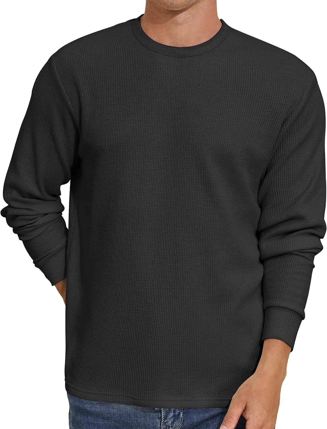 PrettyGuide Men's Long Sleeve Waffle Shirts Casual Lightweight Crewneck Thermal Undershirts Pullover Tops
