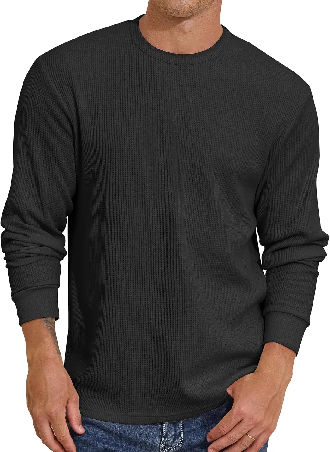 PrettyGuide Men's Long Sleeve Waffle Shirts Casual Lightweight Crewneck Thermal Undershirts Pullover Tops