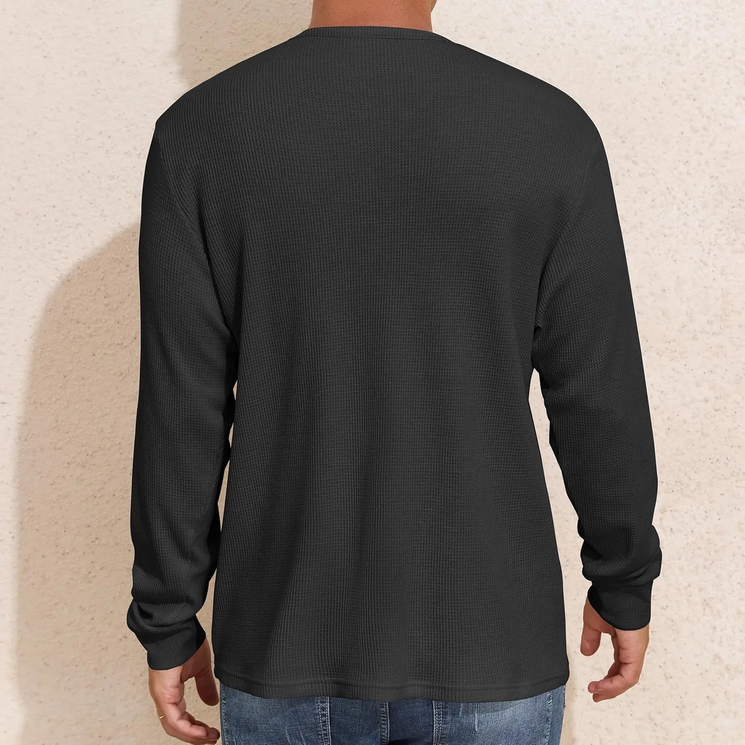 PrettyGuide Men's Long Sleeve Waffle Shirts Casual Lightweight Crewneck Thermal Undershirts Pullover Tops