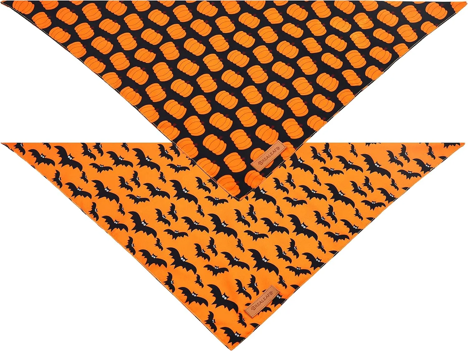 Realeaf Halloween Dog Bandanas 2 Pack - Pumpkin Fall Scarf for Boys and Girls, Premium Durable Fabric, Orange Holiday Accessory for Large and Extra Large Dogs (X-Large)
