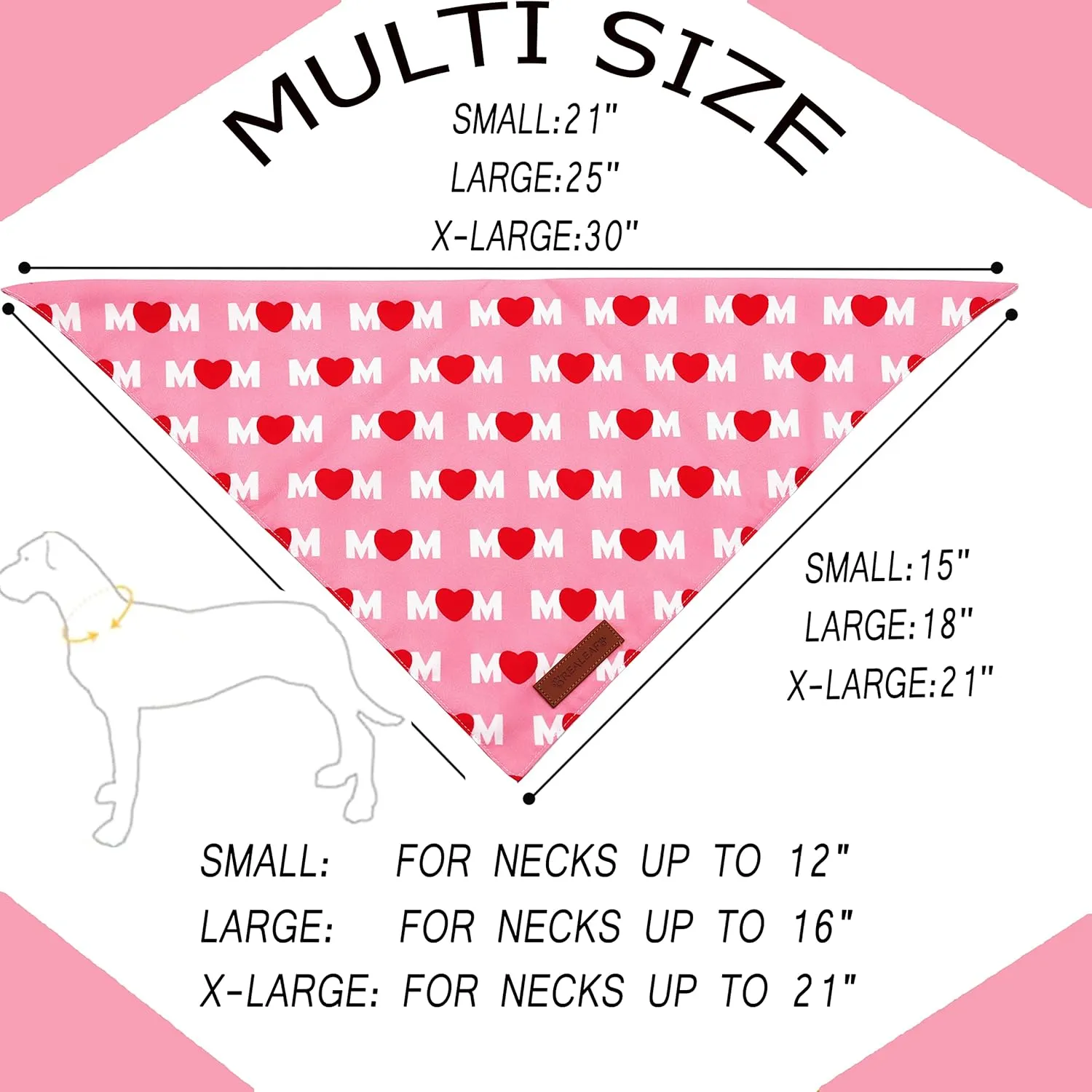 Realeaf Mothers Day Dog Bandanas 2 Pack, Reversible I Love My Mom Pet Scarf for Boy and Girl, Premium Durable Fabric, Valentines Day Bandana for Small Medium Large and Extra Large Dogs (X-Large)