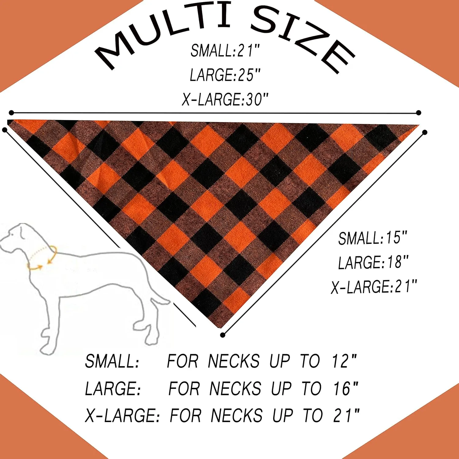 Realeaf Thanksgiving Fall Dog Bandanas 2 Pack, Orange Plaid Pet Scarf for Boy and Girl, Premium Durable Fabric, Holiday Halloween Bandana for Large and Extra Large Dogs (X-Large)