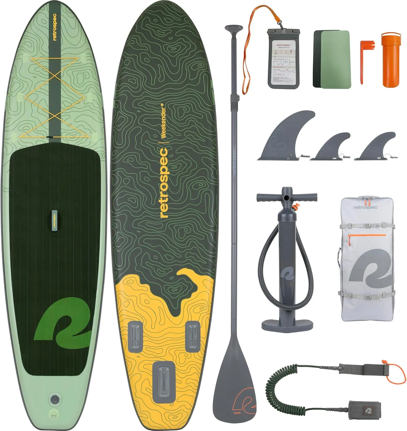 Retrospec Weekender Inflatable Stand Up Paddle Board Includes Paddle, Pump, and Accessories 106 Lightweight iSUP, Puncture Resistant Inflatable Paddle Board for Adults