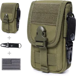 Tactical Molle Phone Pouch EDC Cellphone Holder Smartphone Case Organizer Bag with US Flag Patch & Molle Key Ring