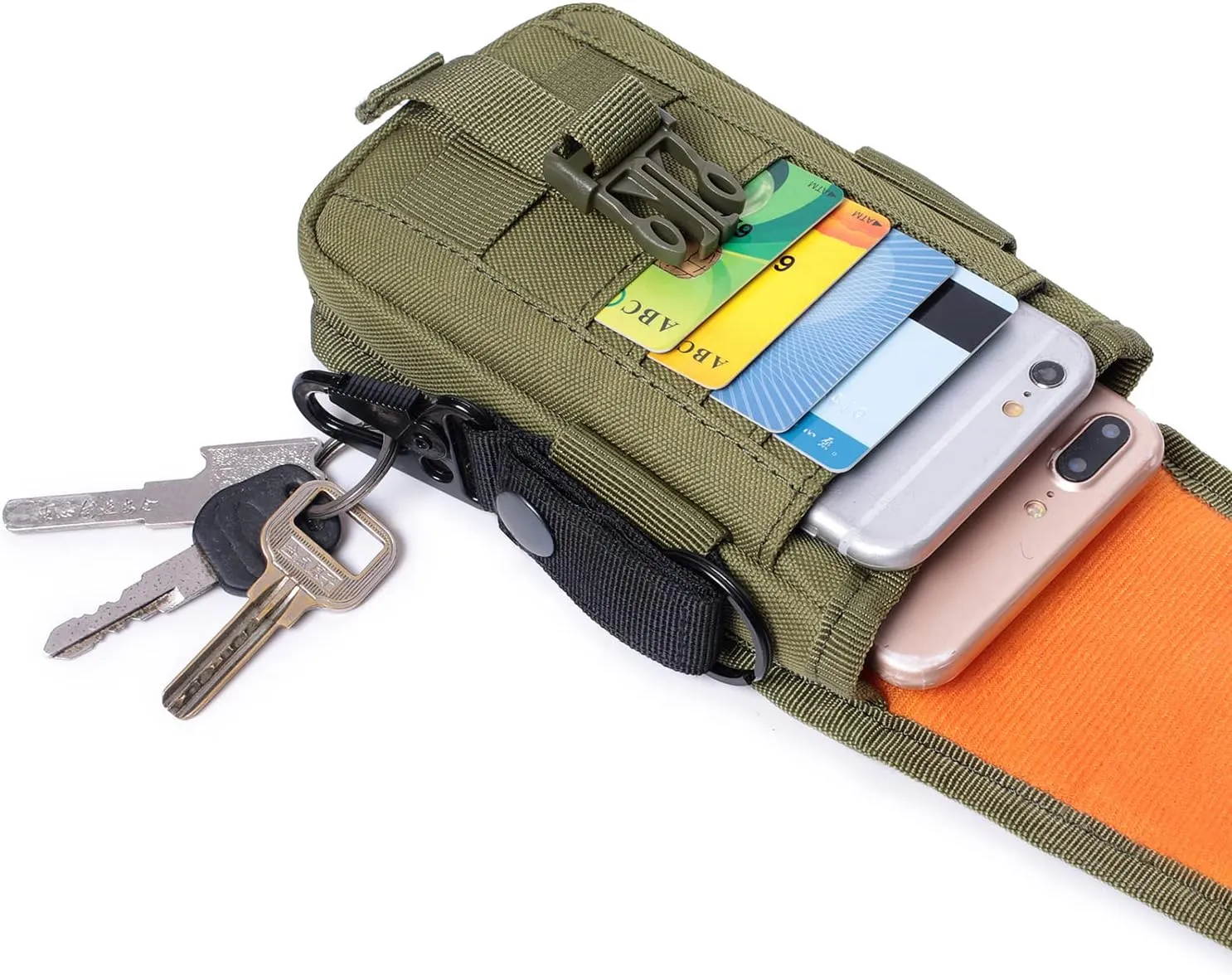 Tactical Molle Phone Pouch EDC Cellphone Holder Smartphone Case Organizer Bag with US Flag Patch & Molle Key Ring