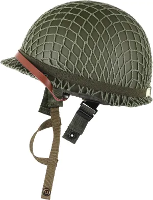 Us Army M1 Helmet Replica, Ww2 Steel Shell Combat Helmet With Netting, Canvas Chinstrap & Cat Eye Band For Reenactment & Display