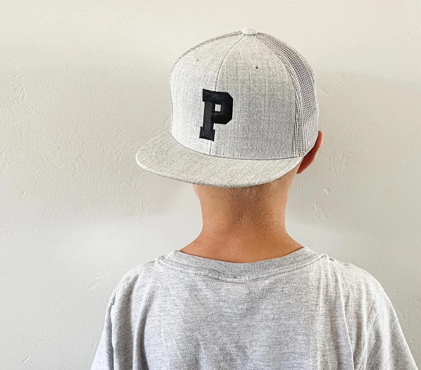 VARSITY INITIAL - Child Size - Flat Brimmed Hat - Camo w/ Black Letter
