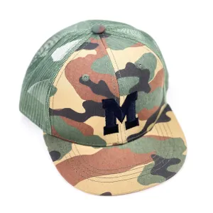 VARSITY INITIAL - Child Size - Flat Brimmed Hat - Camo w/ Black Letter