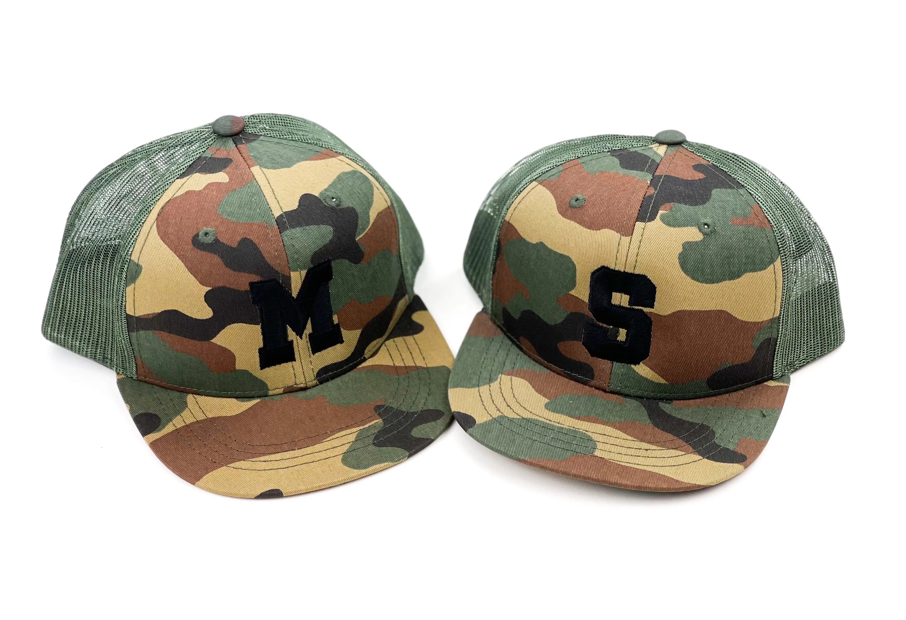 VARSITY INITIAL - Child Size - Flat Brimmed Hat - Camo w/ Black Letter